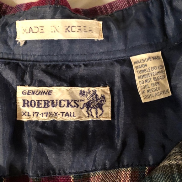 Vintage Roebuck Long Sleeve Maoon plaid light flannel shirt XL - Picture 2 of 8